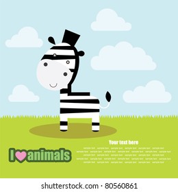 template frame design for endangered animals, cartoon zebra card, vector illustration