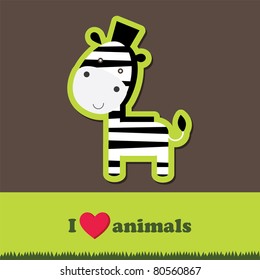 template frame design for endangered animals, cartoon zebra card, vector illustration