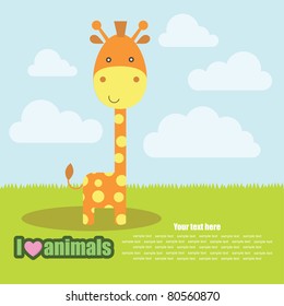 template frame design for endangered animals, cartoon giraffe card, vector illustration