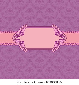 Template frame design for greeting card . In vintage style. Background - seamless pattern.