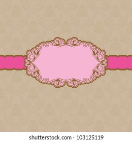 Template frame design for greeting card . In vintage style. Background - seamless pattern.