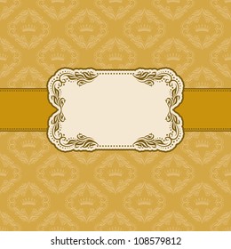 Template frame design for greeting card . In vintage style. Background - seamless pattern.