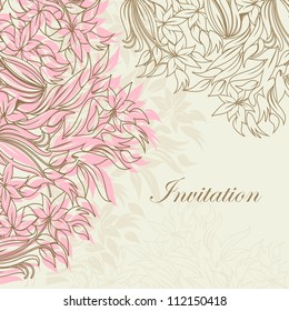 Template frame design for greeting card with tender pink flowers