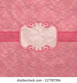Template frame design for greeting card . Crumpled paper background. Vector illustration. EPS10