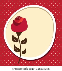 Template frame design for greeting card with a red rose