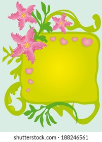 Template frame design for greeting card with pink flowers