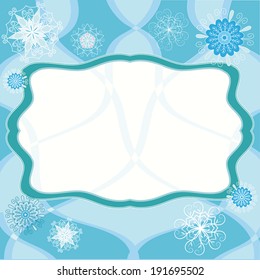 Template frame design for greeting card with snowflakes