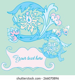 Template frame design for greeting card with flower, vector