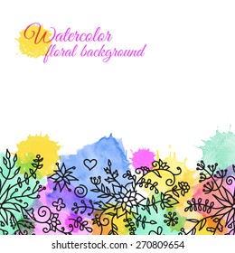 Template frame design for greeting card. Watercolor vector abstract background. Floral frame. Linear.