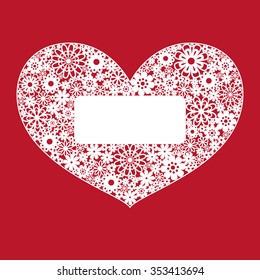 Template frame  design for greeting card. heart from flowers