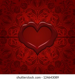 Template frame design for Valentine's Day card . Ornate love letter with wax seal. Ornamental floral background. EPS10