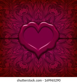 Template frame design for Valentine's Day card . Ornate love letter with wax seal. Ornamental floral background. Vector illustration EPS10.