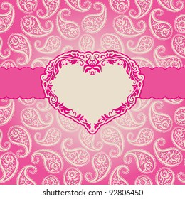 Template frame design for Valentine's Day card . Background - seamless pattern.