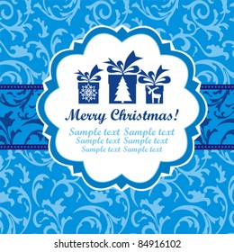 Template frame design for xmas card with presents and place for your text. Vector Illustration