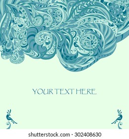 template frame for greeting card or invitation. ornate vector border and place for your text. floral abstract decor and birds. hand drawn ornament . vector illustration.