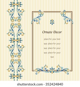 Template frame for greeting card and wedding invitation. Vector ornament border. Banners logo, web, card, vip, exclusive, certificate, gift, luxury, privilege, voucher, store, present, shopping, sale.