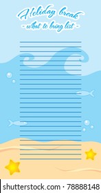Template frame for holiday packing list, what to bring list, vector illustration