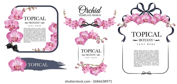 Template and Frame of Orchid hand drawn watercolor.