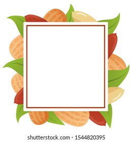 Template of a frame peanut banner with leaves .Vector flat illustration.