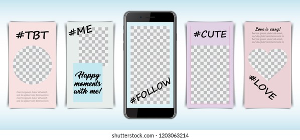 Template frame set for social media with hashtag for smartphone. Template frame set for social media with hashtag for smartphone.