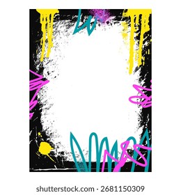 Template frame with spots. Graffiti spray art mockup background. Border with airbrush lines. Overlay vector retro texture blank.