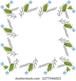 Marco de plantilla de flores de primavera línea de arte sobre un fondo blanco. Cuadrado. De color. Diseño floral para invitación a la boda, pancarta, afiche.