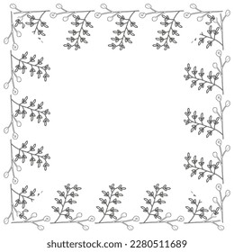 Marco de plantilla de flores de primavera línea de arte sobre un fondo blanco. Cuadrado. Diseño floral para invitación a la boda, pancarta, afiche.