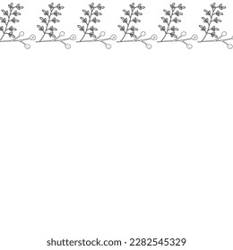 Vorlagenrahmen von Frühlingsblumen, Linien Kunst auf weißem Hintergrund. Blumendesign für Hochzeitseinladung, Banner, Poster.