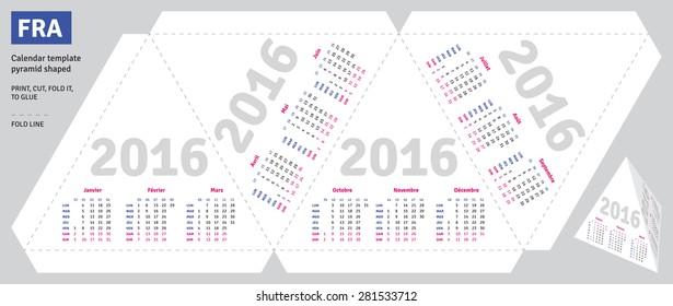 Calendario francés de plantilla con forma de pirámide 2016 