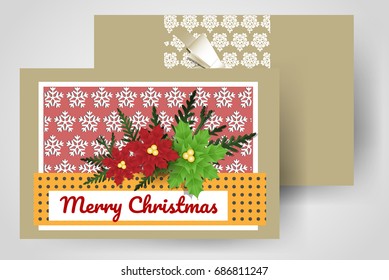 Template front and back.  Greetings card, style modern 90s,  for the New Year's holiday horizontal lease. Blue Christmas tree. Realistic Vector Eps 10