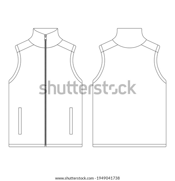 Template full zip sweater vest vector\
illustration flat sketch design\
outline