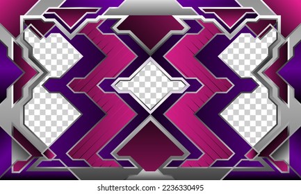 Template gaming banner design with geometric shapes.