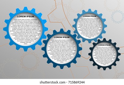 Template Gears Infographic 4 Positions Text Area. 4 Vector Vector Wheel With Shadow On Futuristic Background. Business 4 Step Process Chart. High Quality Illustration. Company Presentation Slide