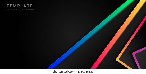 Template geometric overlap with vibrant color border on black background use space for text, ad., flyer. Vector illustration