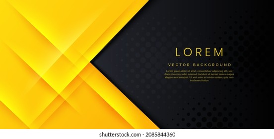 Template geometric yellow with halftone effect cecoration on black background with copy space for text. Vector illutration
