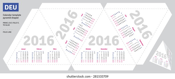 Template german calendar 2016 pyramid shaped 