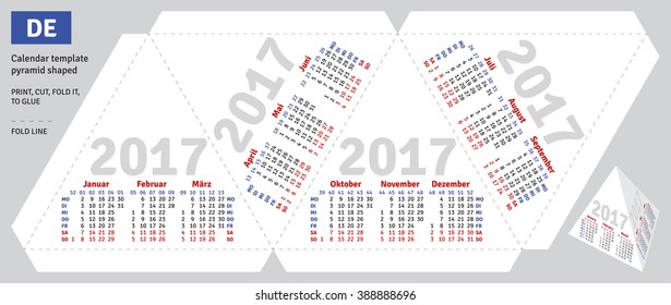 Template german calendar 2017 pyramid shaped, vector