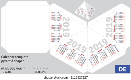Template german calendar 2019 pyramid shaped, vector, isolated object