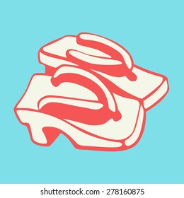 Template geta. Japanese traditional shoes. Vector.