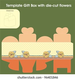 Template gift box for candy with die-cut flowers