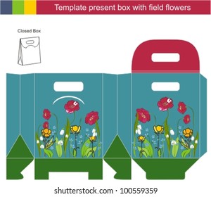 Template gift box with field flowers