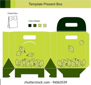 Template gift box with leaves pattern
