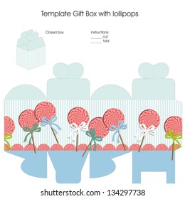 Template for gift box with lollipops for baby boy showers favors