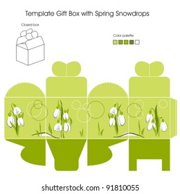 Template gift box with Spring Snowdrop flowers