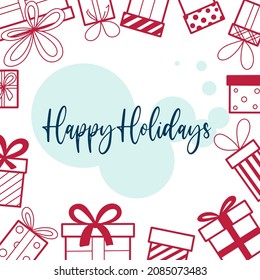 Template with gifts and happy holidays. Square background for congratulations. Gift boxes, holiday vector illustration