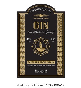 template gin label with helm and yacht in retro style