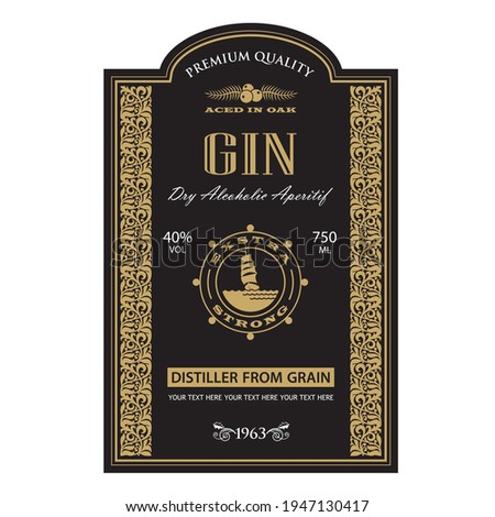template gin label with helm and yacht in retro style