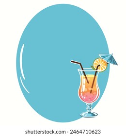 Template with a glass of cocktail for bars, restaurants, parties, birthdays invitation, poster, card or banner. Cocktail Party. Nightclub. Vector illustration in flat style