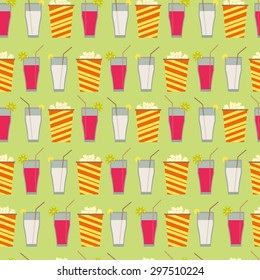 Template with glass of juice and popcorn