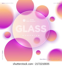Template for glass morphism style. Translucent frosted glass and circles or sphere. Place for your text. Glass effect and text in separate layers.